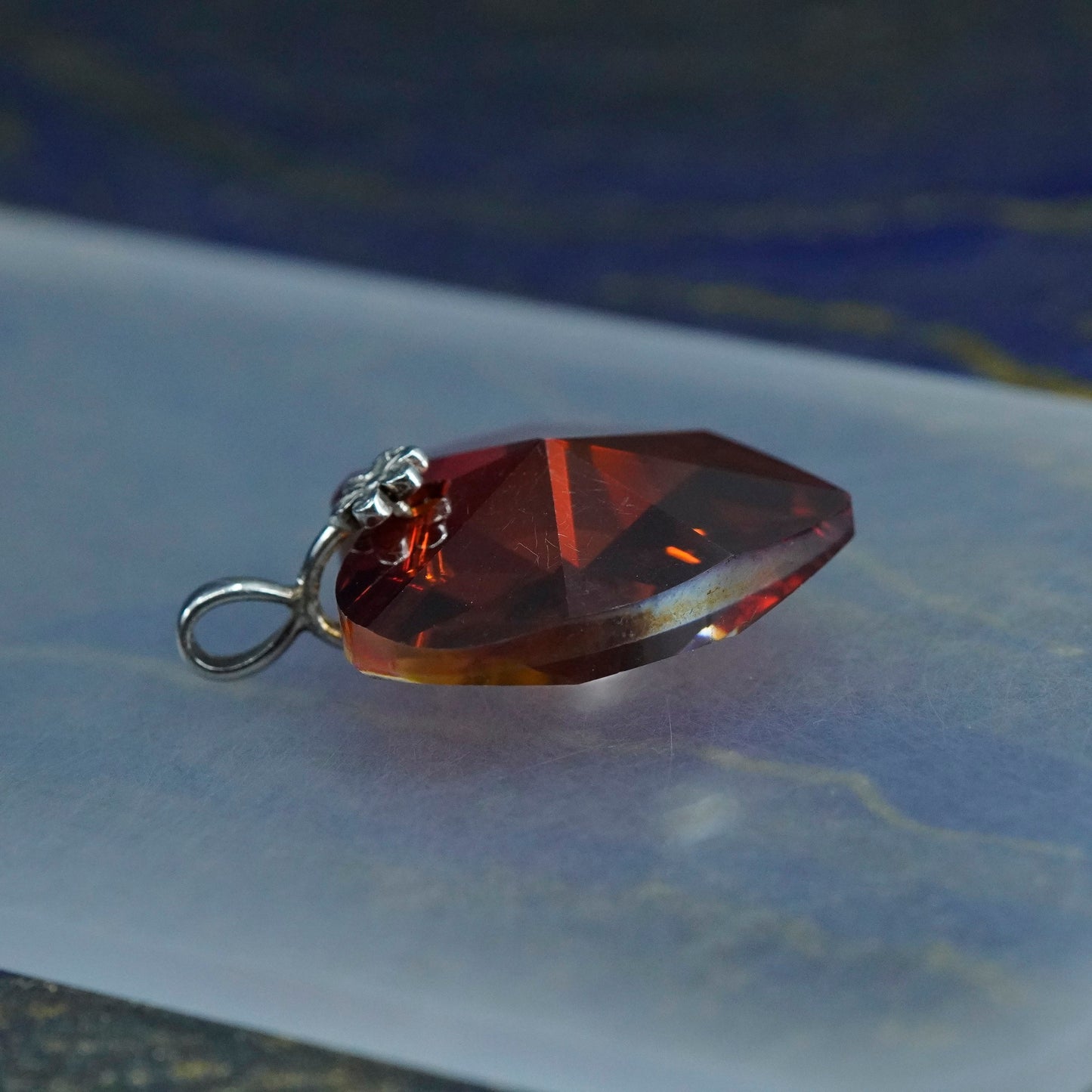 Vintage sterling silver 925 handmade pendant with red crystal heart