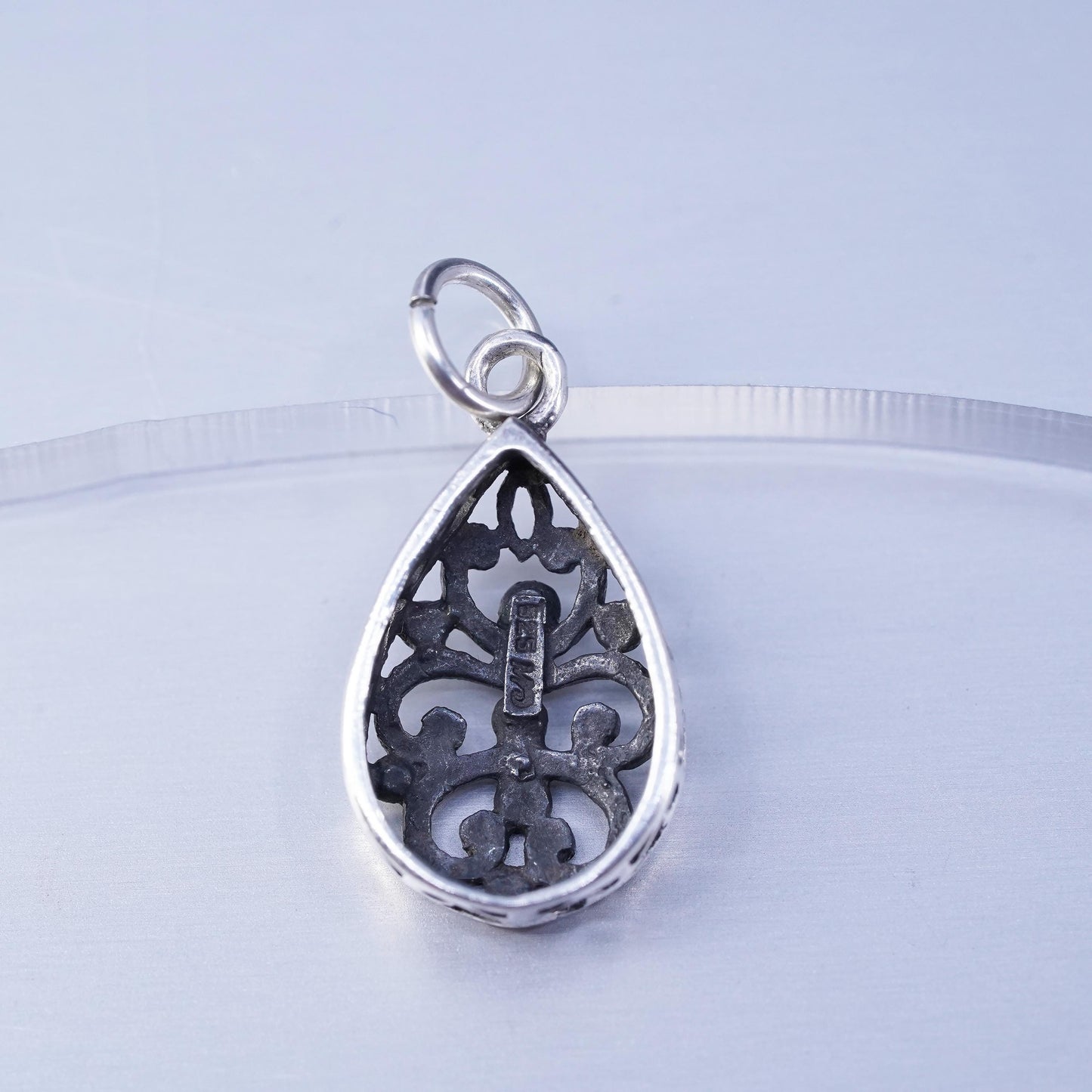 Vintage sterling 925 silver handmade filigree teardrop pendant charm