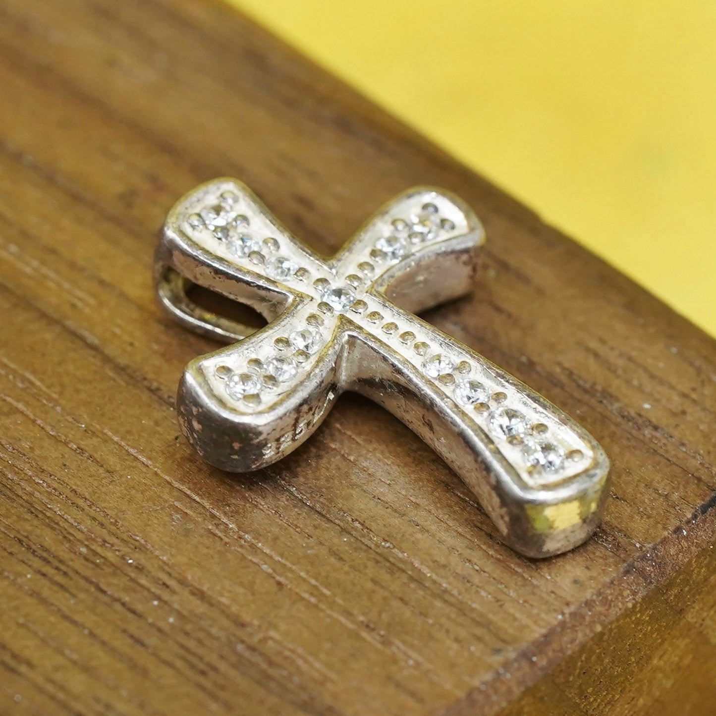 Vintage Sterling silver handmade pendant, 925 cross with Cz