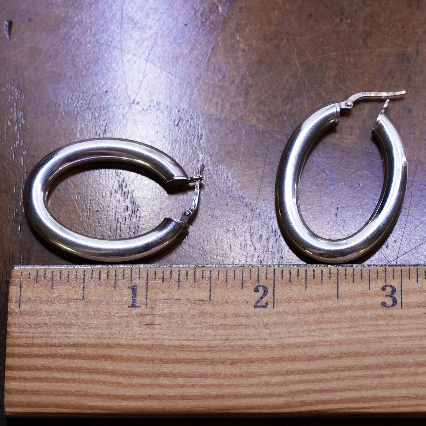 1.5" Vintage sterling silver bold oval earrings, fashion minimalist wide hoops