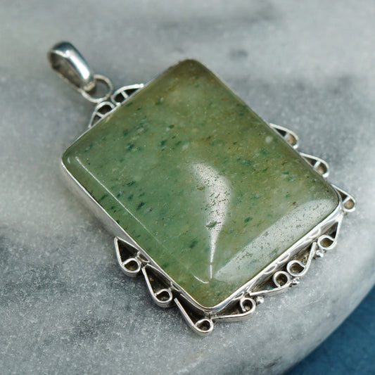 Vintage Sterling 925 silver handmade pendant with rectangular jade