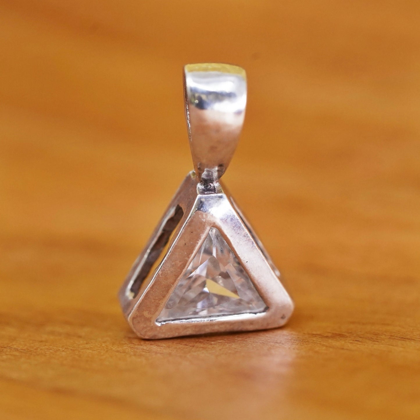 Vintage modern Sterling silver handmade pendant, 925 triangular Pendant with CZ