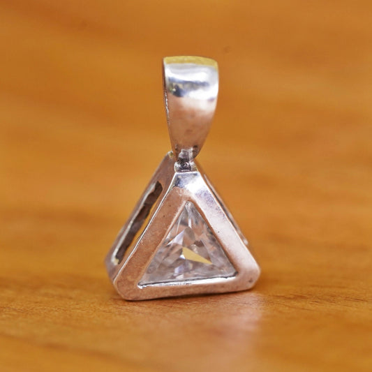 Vintage modern Sterling silver handmade pendant, 925 triangular Pendant with CZ