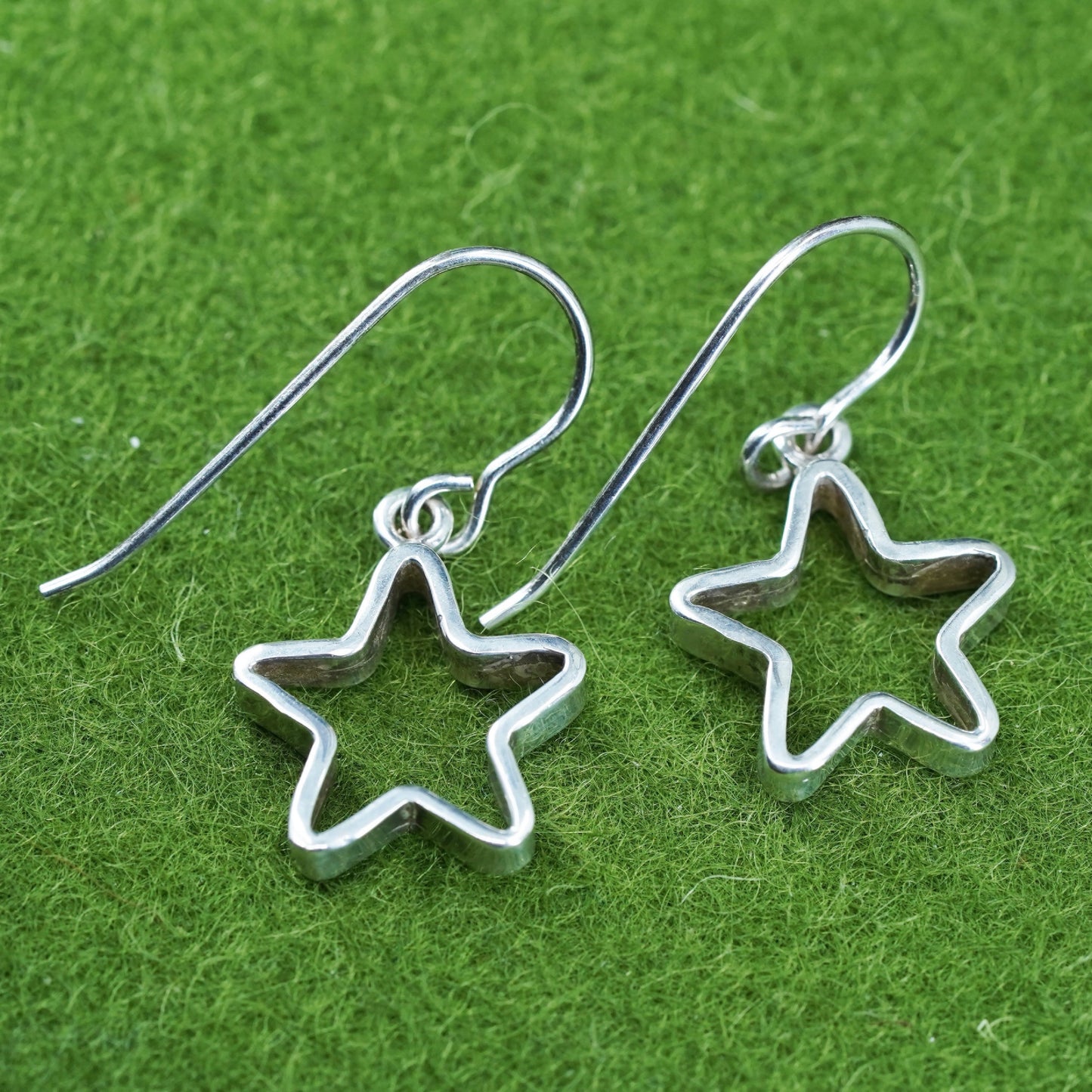 Vintage sterling silver handmade earrings, 925 star dangles