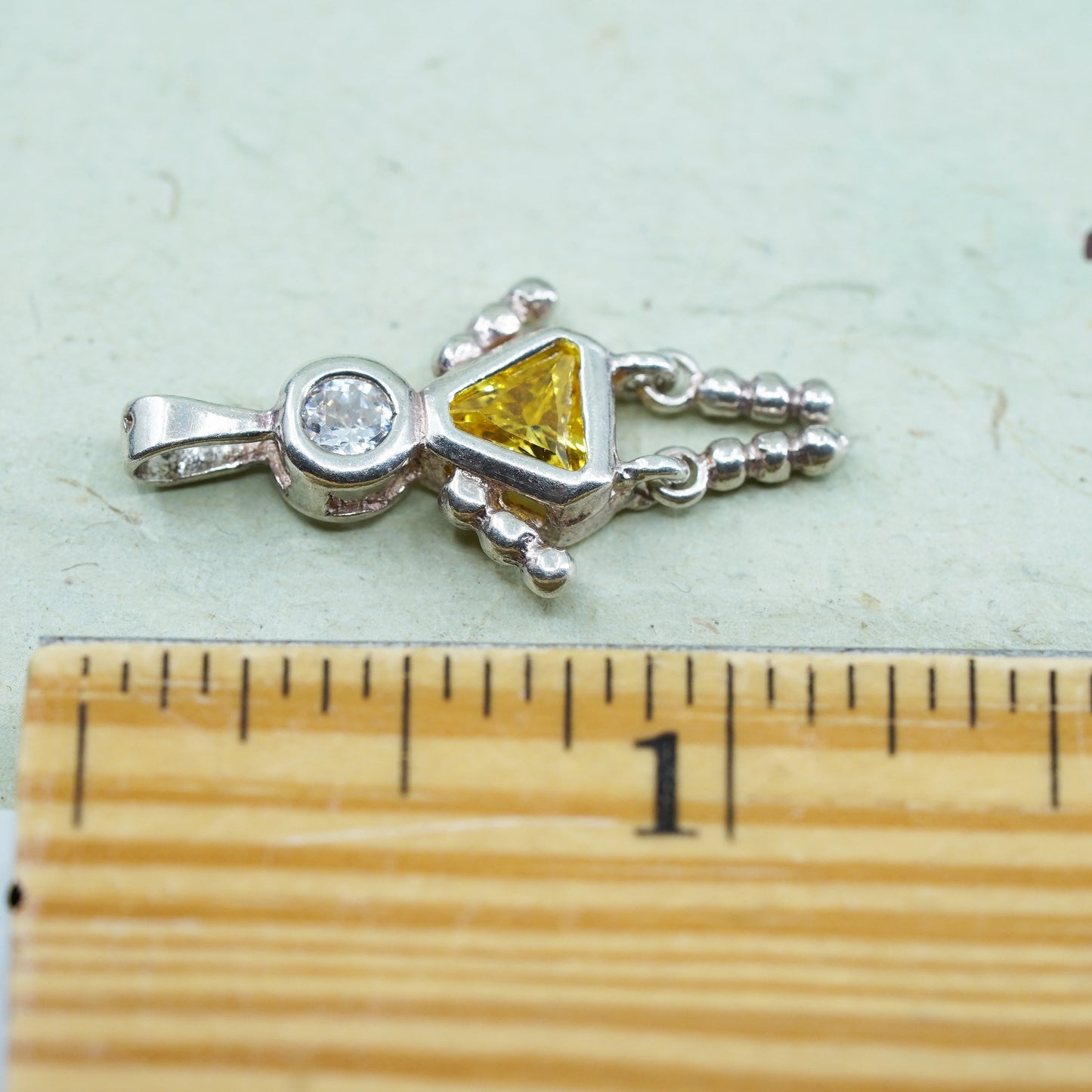 Vintage sterling 925 silver birthstone pendant with citrine girl figure charm