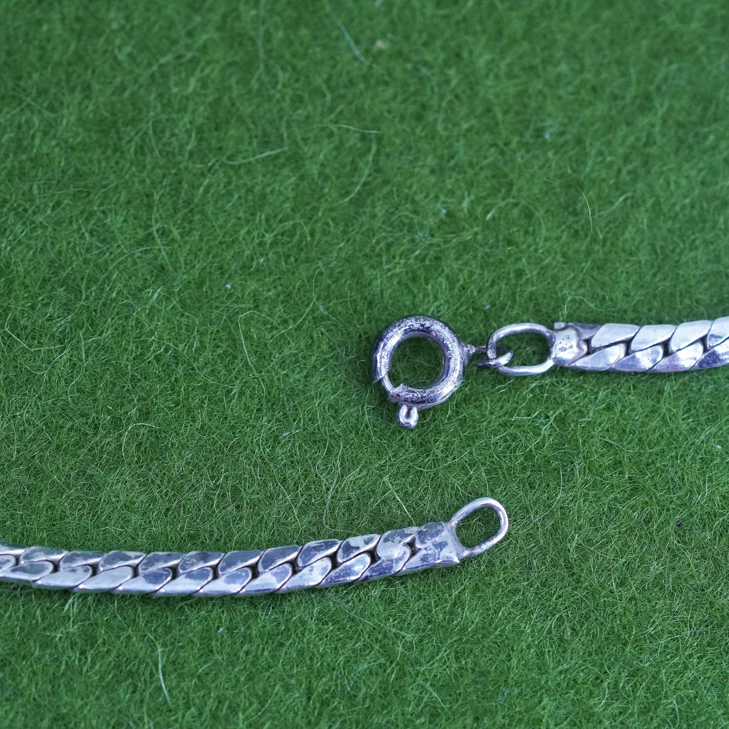 18", 3mm, Vintage sterling 925 silver flatten nugget chain, necklace