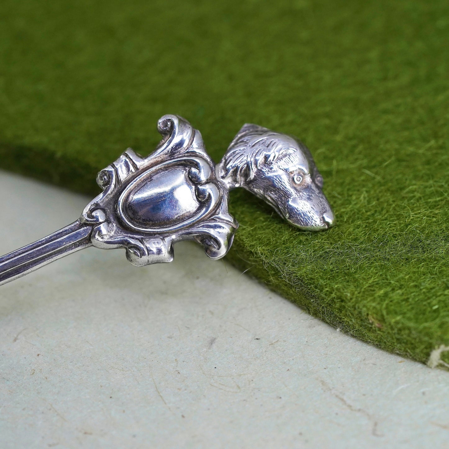 Vintage sterling silver handmade brooch, 925 dog spoon pin