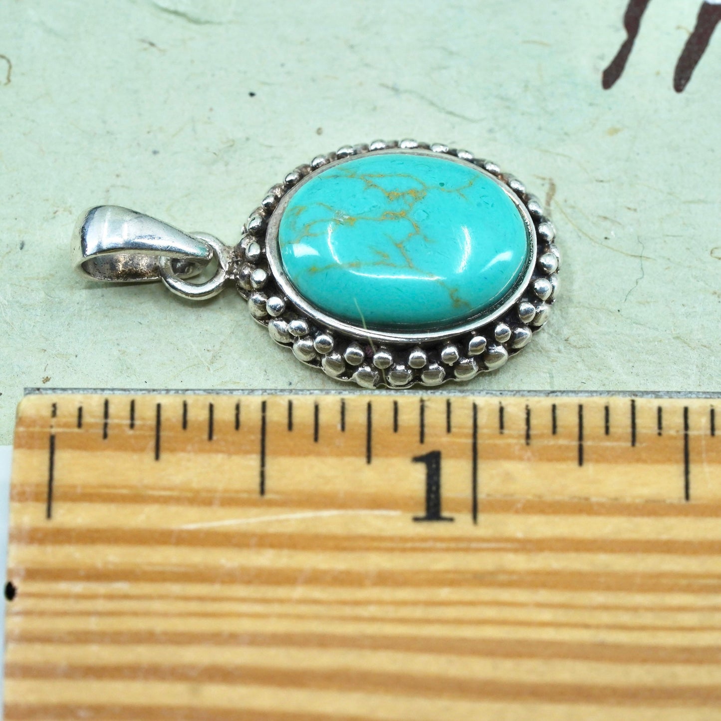 Native American sterling 925 silver handmade pendant with turquoise and beads