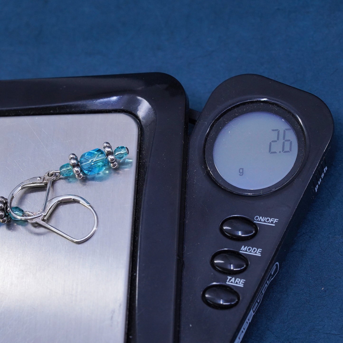 Vintage sterling 925 silver handmade earrings, with blue crystal