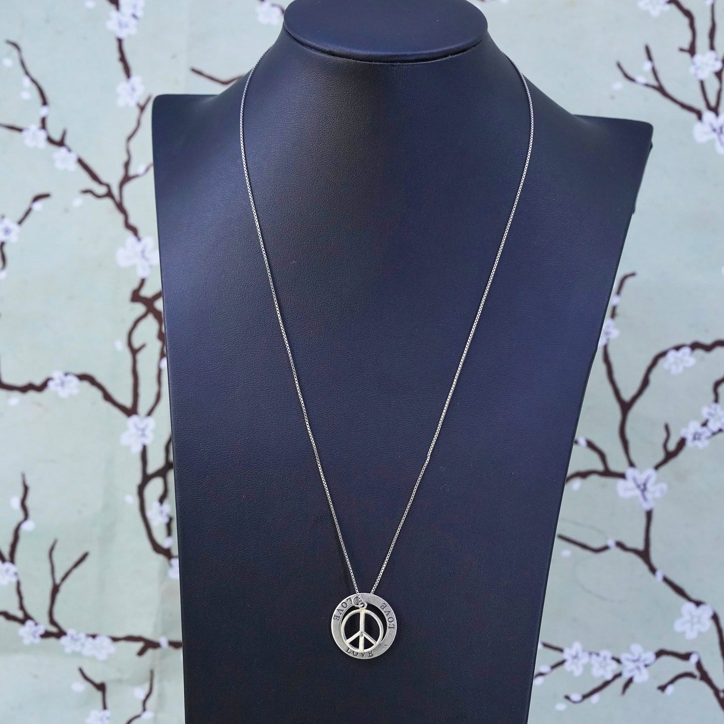 20", Sterling silver necklace, 925 peace pendant circle chain, CND symbol Love