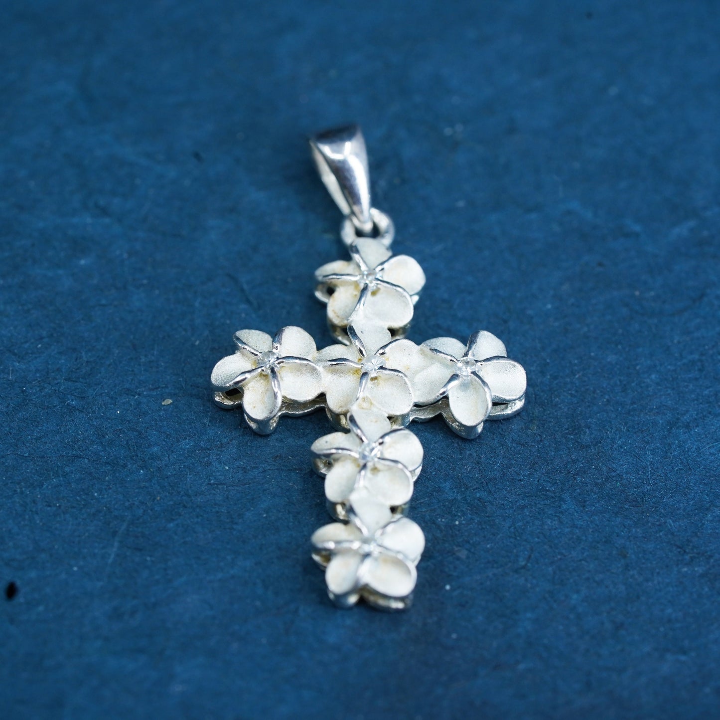 Vintage Sterling silver handmade pendant, 925 plumeria flower cross