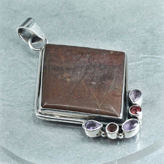 vintage sterling 925 silver handmade pendant with red jasper amethyst and ruby