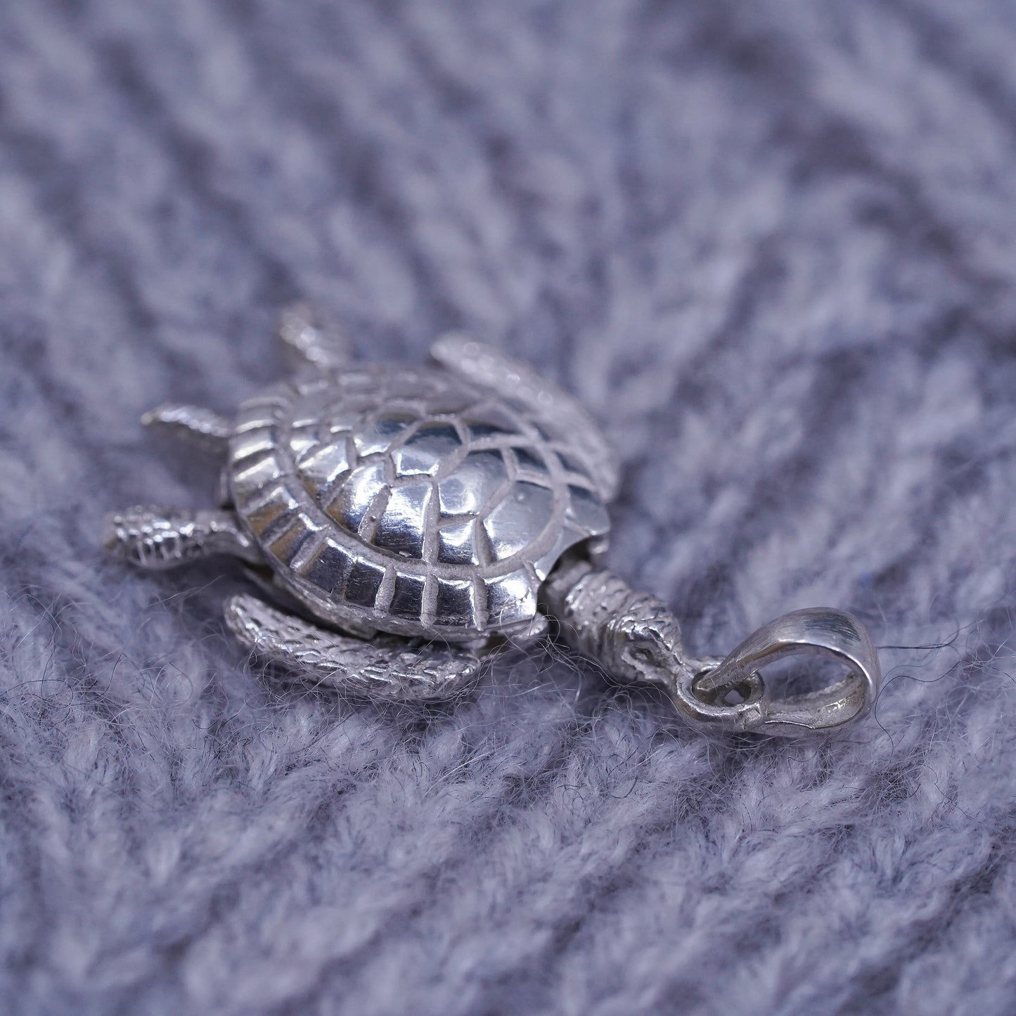 vintage sterling 925 silver handmade sea turtle pendant with movable joints