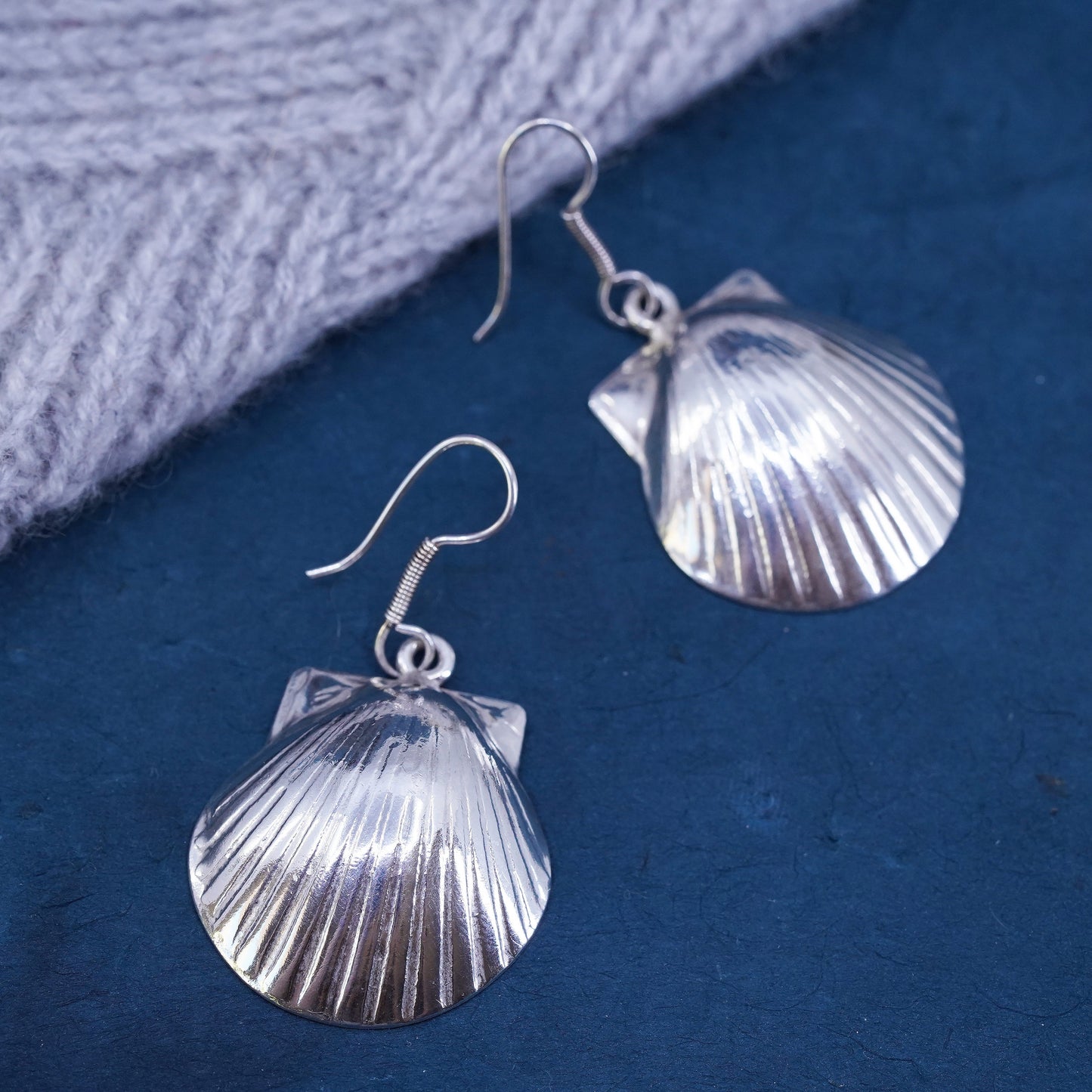 Vintage Sterling silver handmade earrings, 925 shell drops