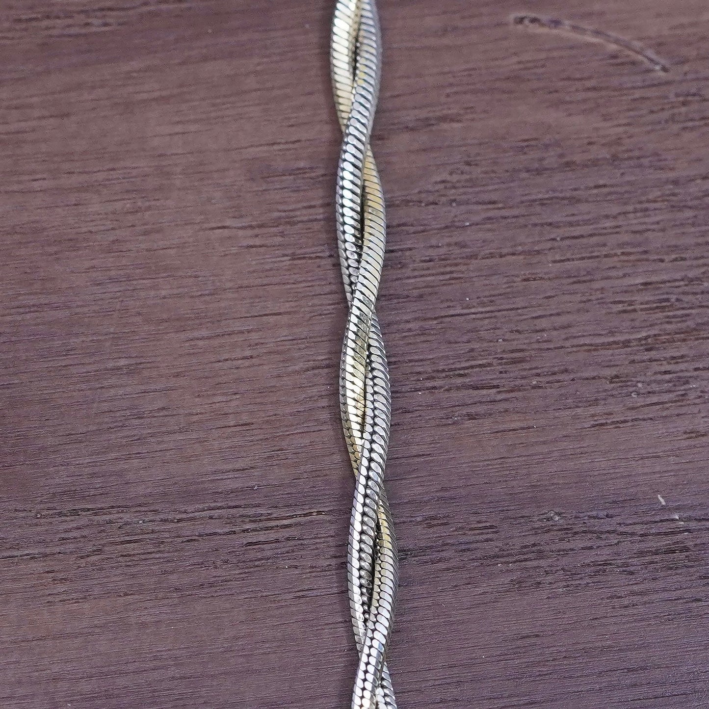 18”, vintage two tone Sterling silver necklace, Italy 925 twisted snake chain