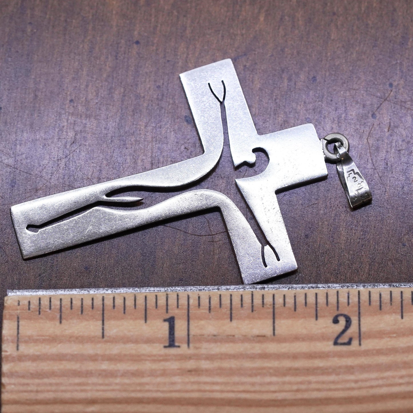 Vintage Sterling silver huge pendant, 925 cross charm with Jesus cut out