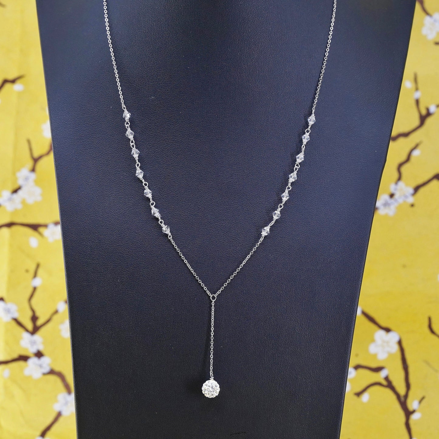 16+2", Sterling silver necklace, 925 circle chain with crystal bead pendant