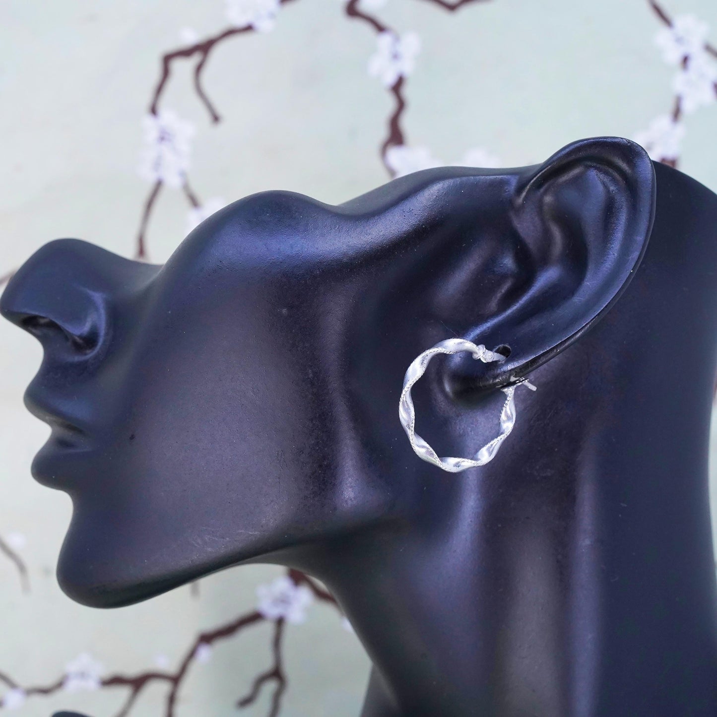 1", Vintage sterling silver loop earrings, twisted minimalist primitive hoops