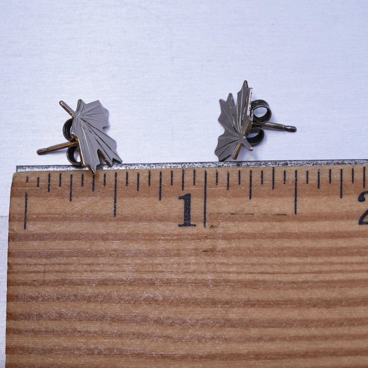 Vintage sterling 925 silver earrings, maple leaf studs, stamped sterling