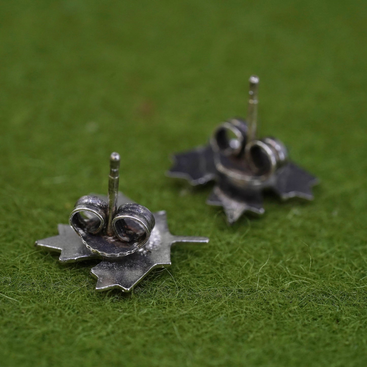 Vintage sterling 925 silver earrings, maple leaf studs, stamped sterling