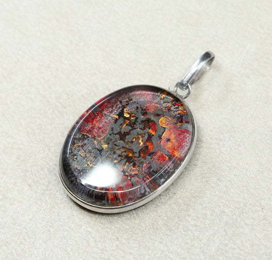 VTG sterling silver with handmade artisan oval dichroic glass pendant
