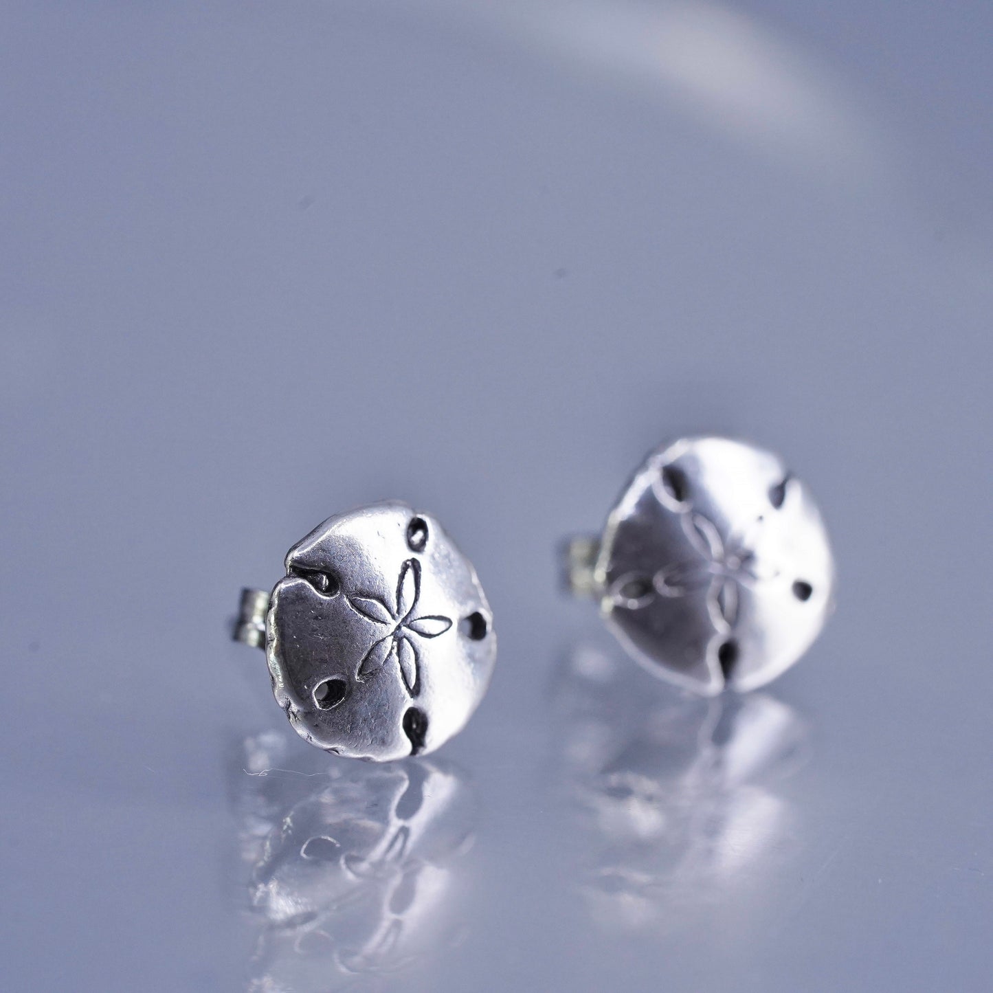 Vintage Sterling 925 silver handmade sand dollar earrings, studs