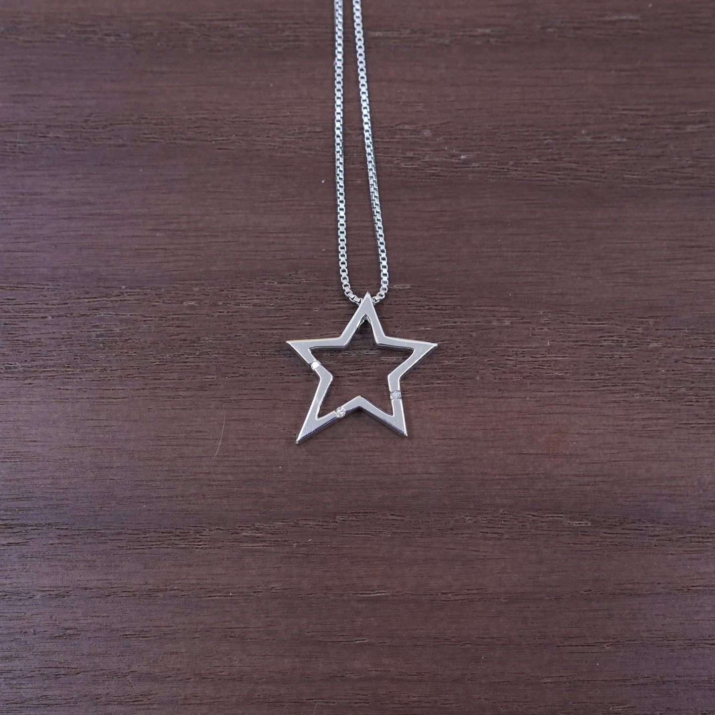 16+2”, vintage sterling 925 Silver box chain necklace with star pendant and cz