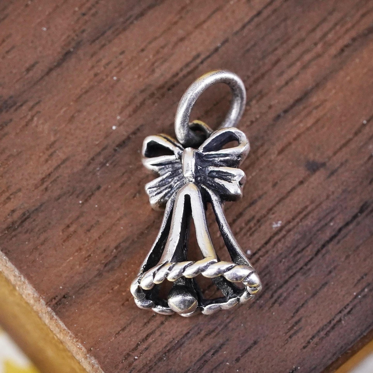 Vintage Sterling silver handmade filigree charm, Mexico 925 bell pendant, chime