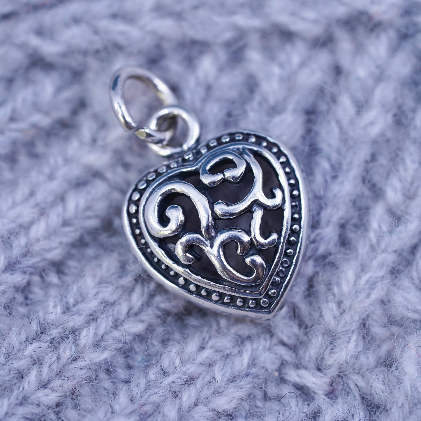 Vintage Sterling silver handmade pendant, 925 filigree heart