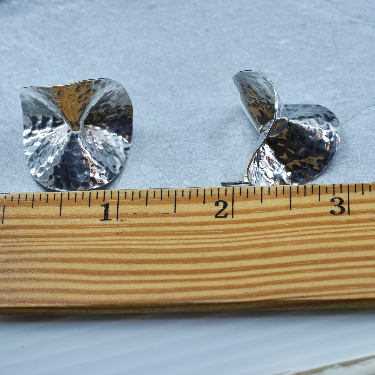 1”, VTG Fleming Sterling silver handmade earrings, modern textured 925 studs