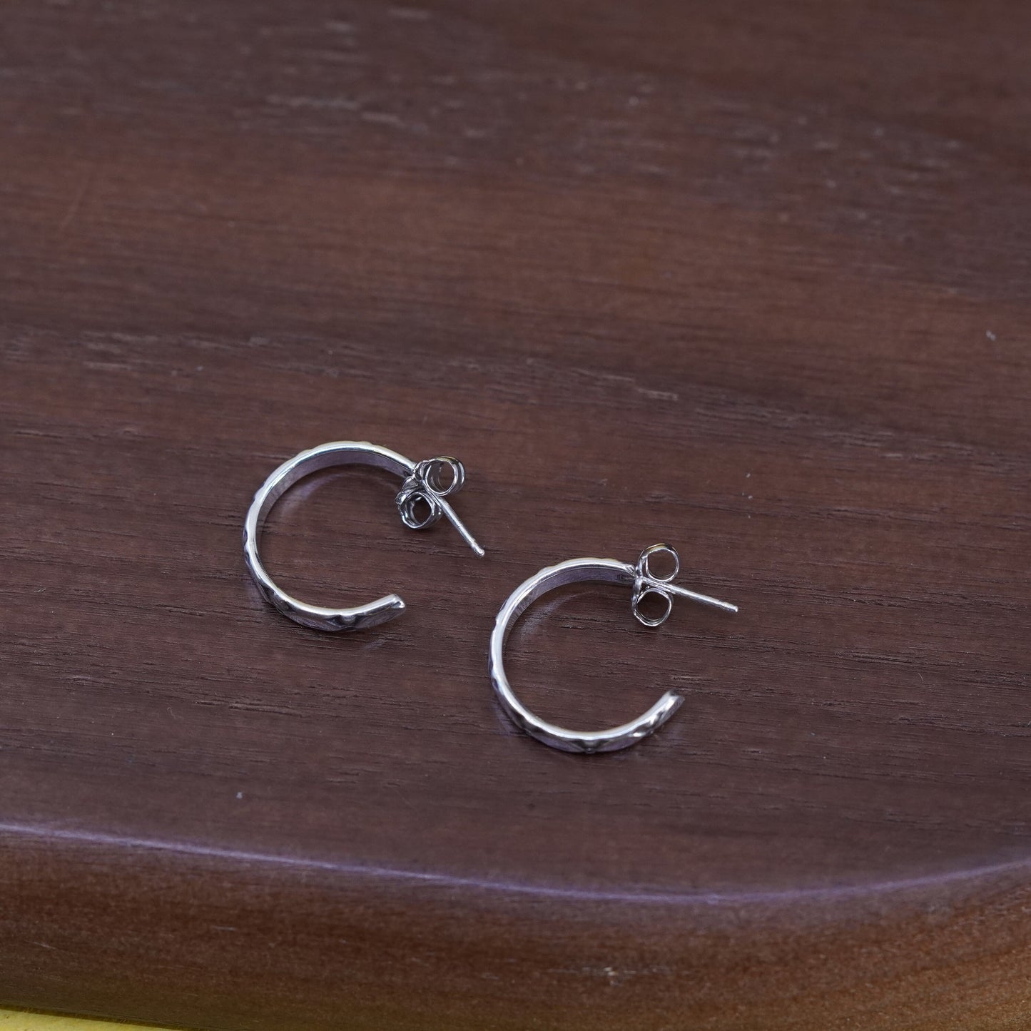 0.5”, Sterling silver handmade earrings, textured 925 huggie studs