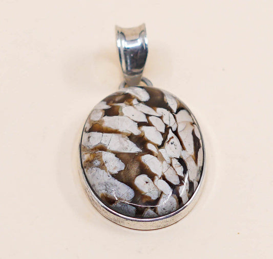 VTG sterling silver handmade pendant, 925 silver w/ spotted jasper