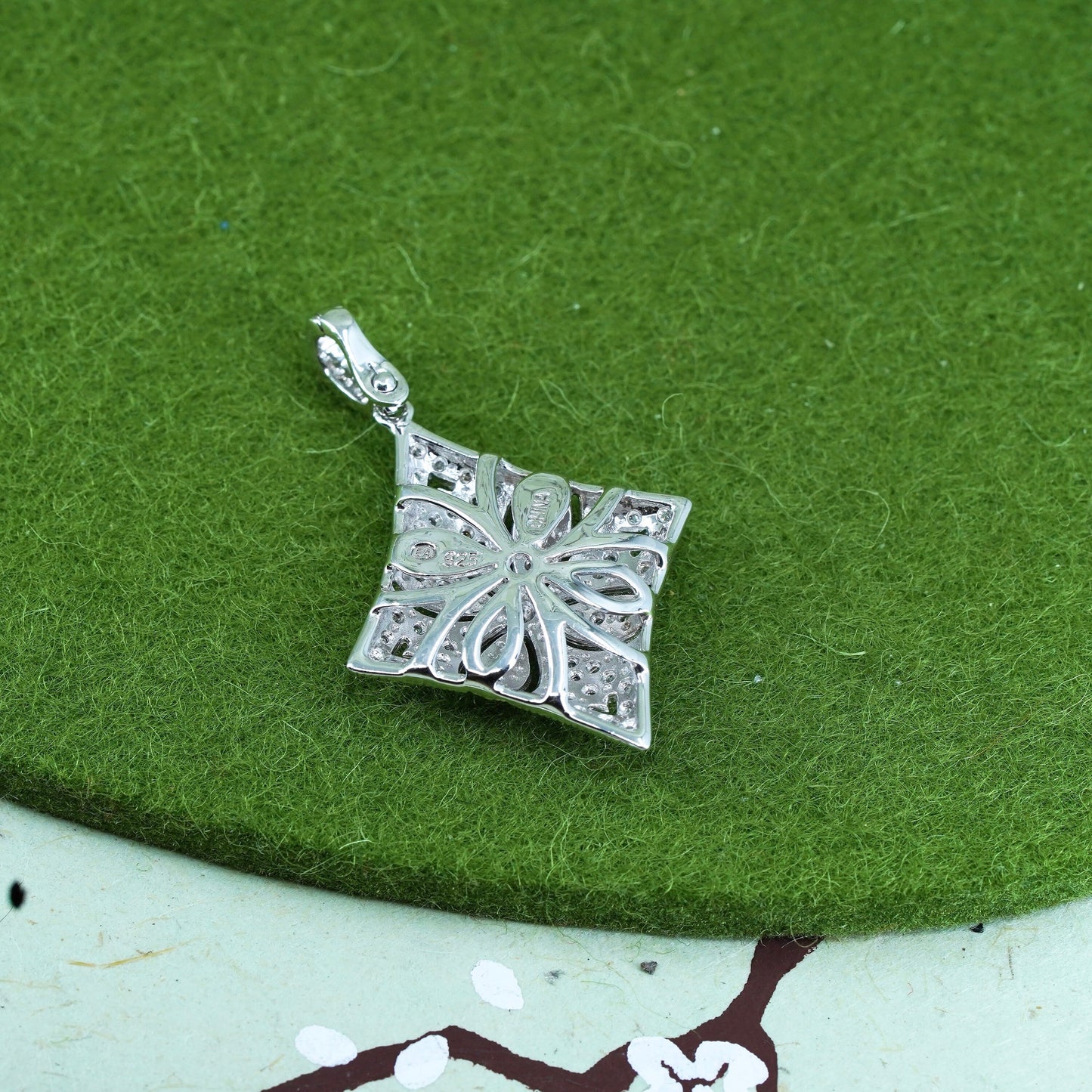 vintage Sterling silver Pendant, 925 snowflake with cluster real diamond