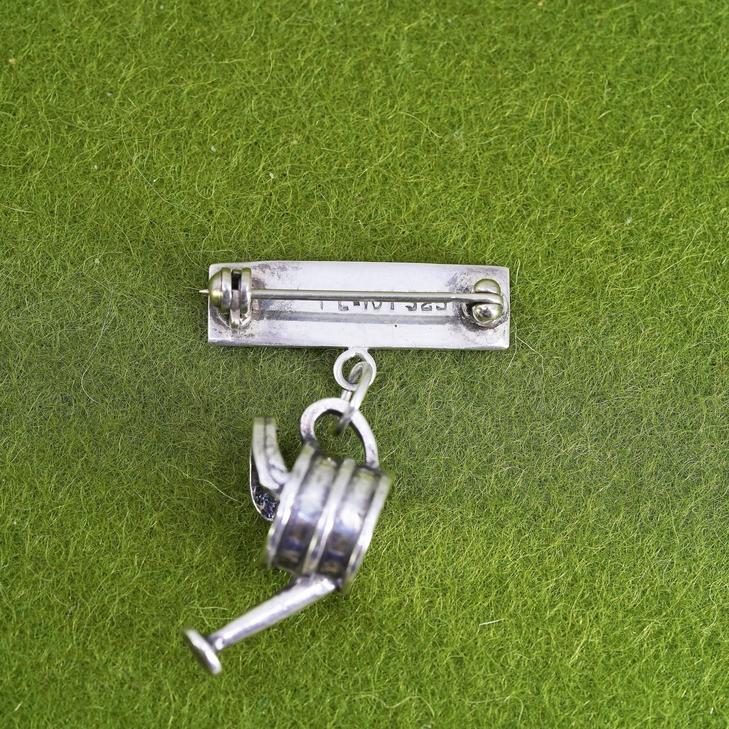 Mexican sterling silver handmade brooch, 925 blank bar with watering can charm