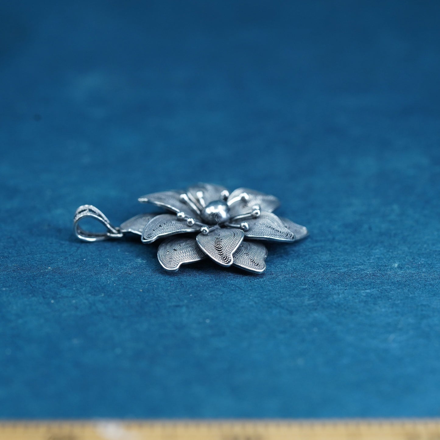 Vintage Sterling silver handmade pendant, 925 filigree flower