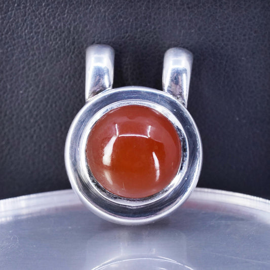 Vintage sterling 925 silver handmade slide pendant with circle carnelian