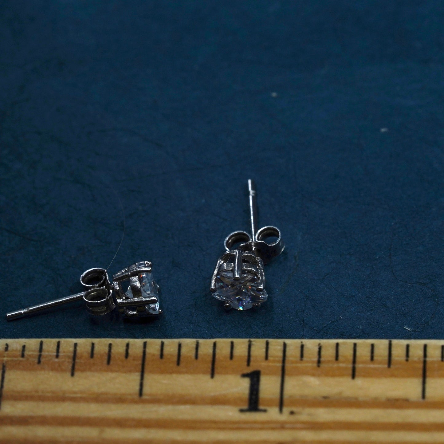 4mm, Vintage sterling silver handmade earrings, square 925 studs with CZ