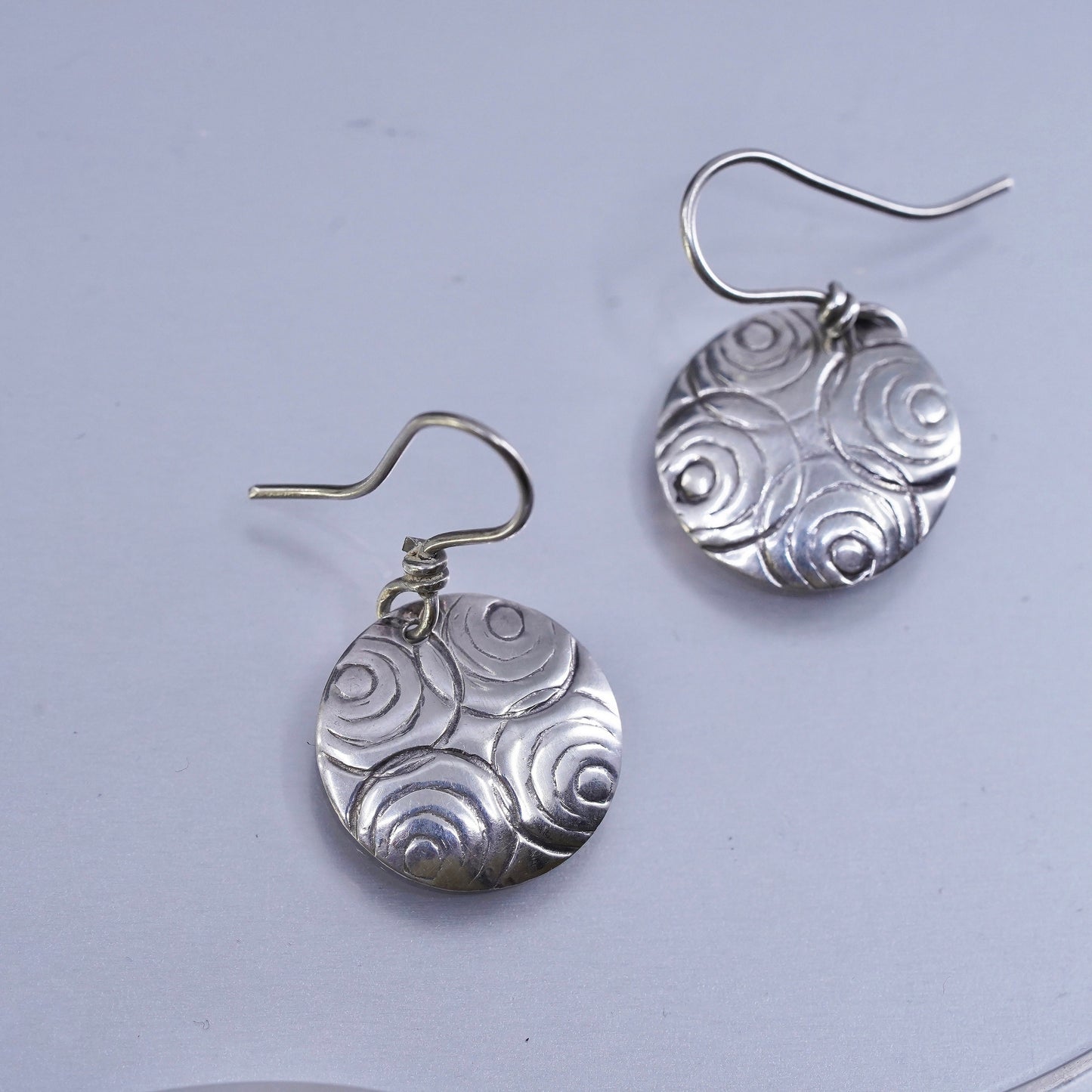 vintage Sterling silver handmade earrings, 925 circle textured dangles