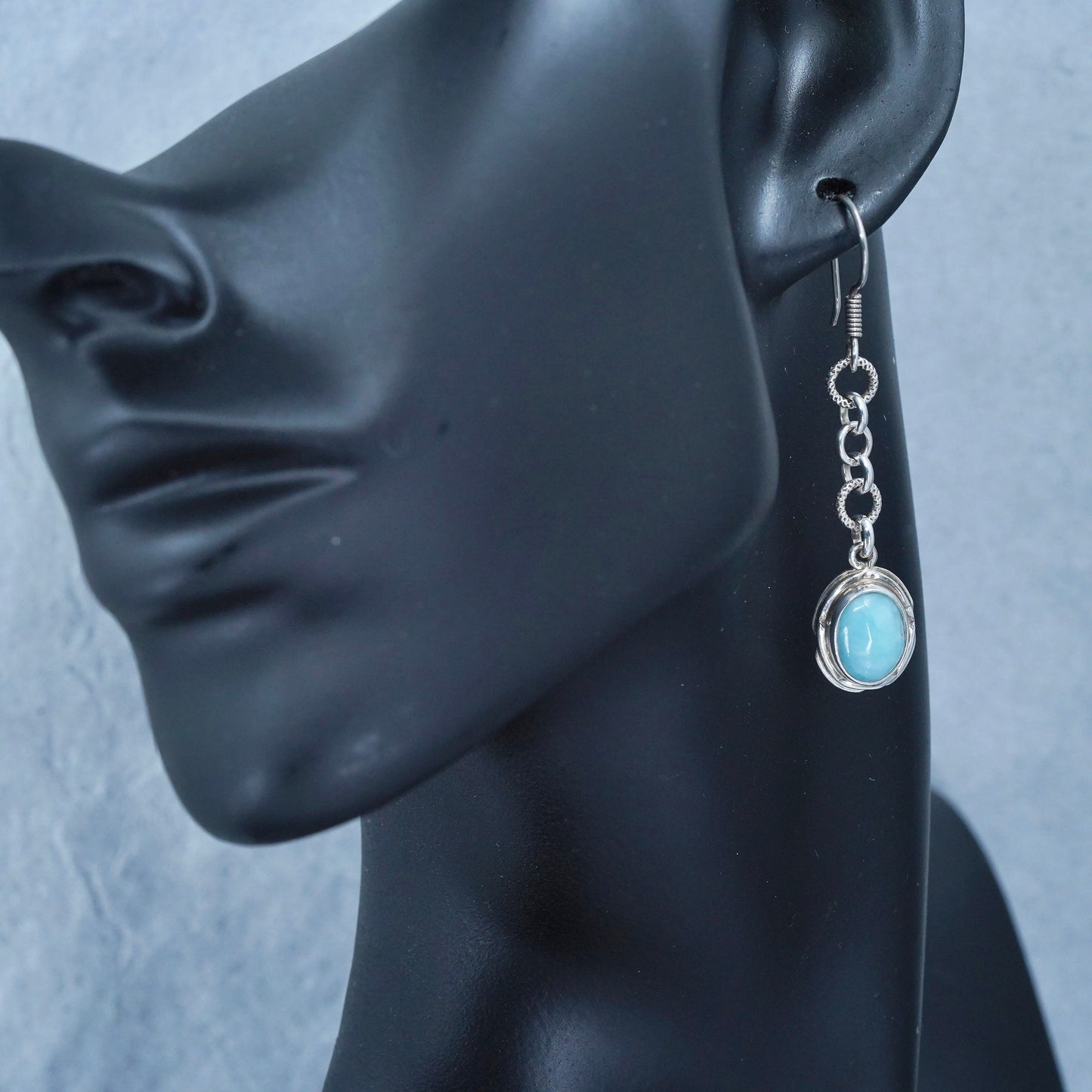 Vintage Sterling 925 silver handmade earrings with blue Larimar