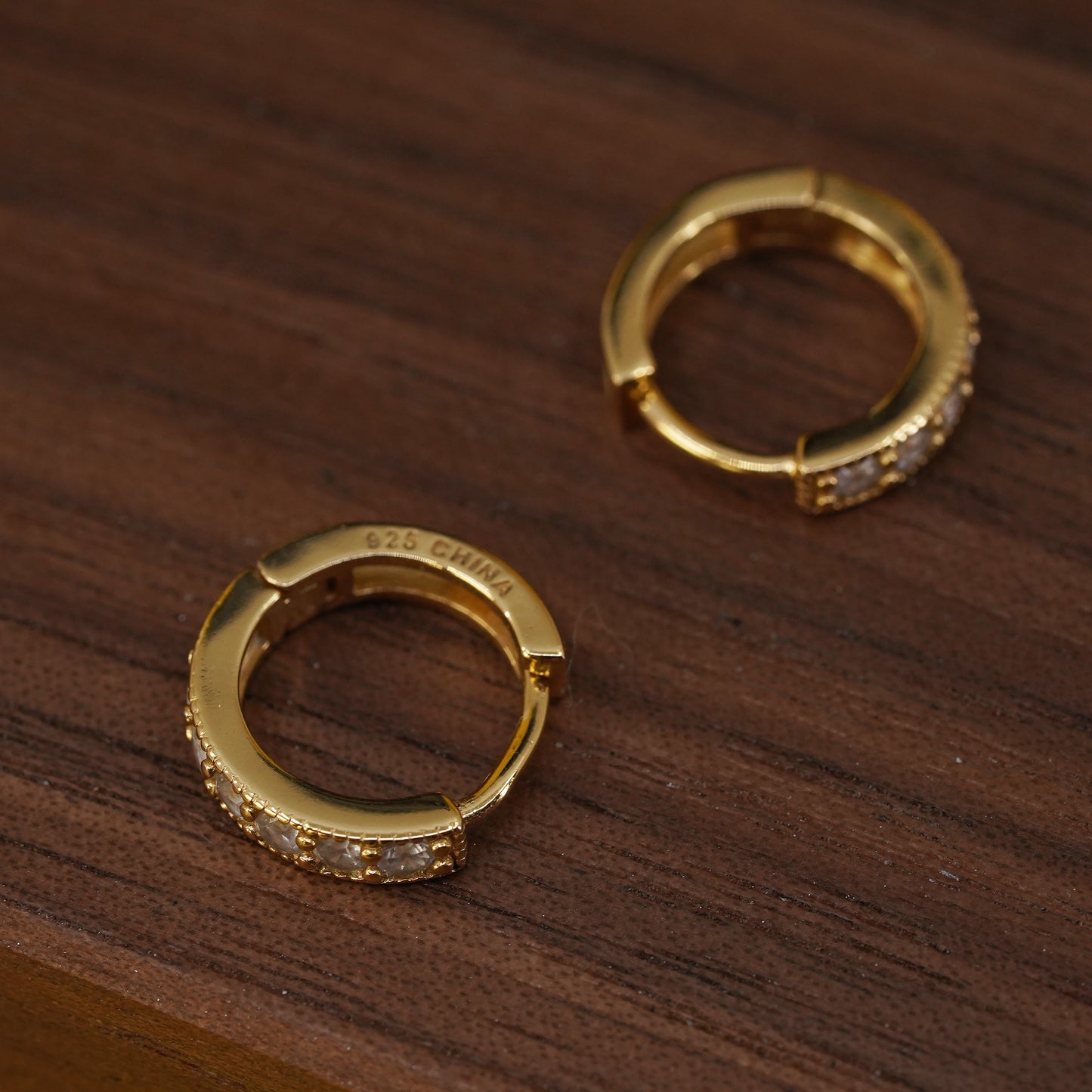 0.5", vintage vermeil gold over Sterling silver earrings, 925 huggie hoops cz