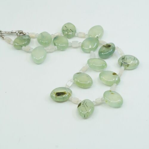 16”, designer Sterling Silver 925 necklace w/ nugget jade W/ Moonstone