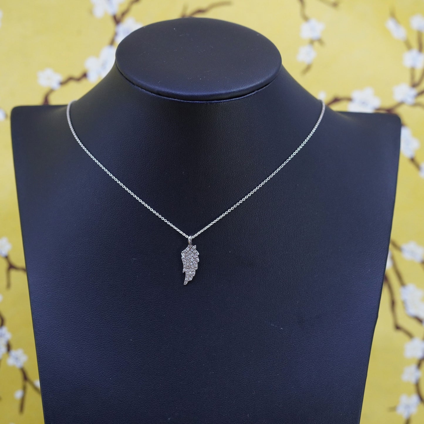 16+2”, vintage Sterling silver necklace, 925 circle chain with Cz wing pendant