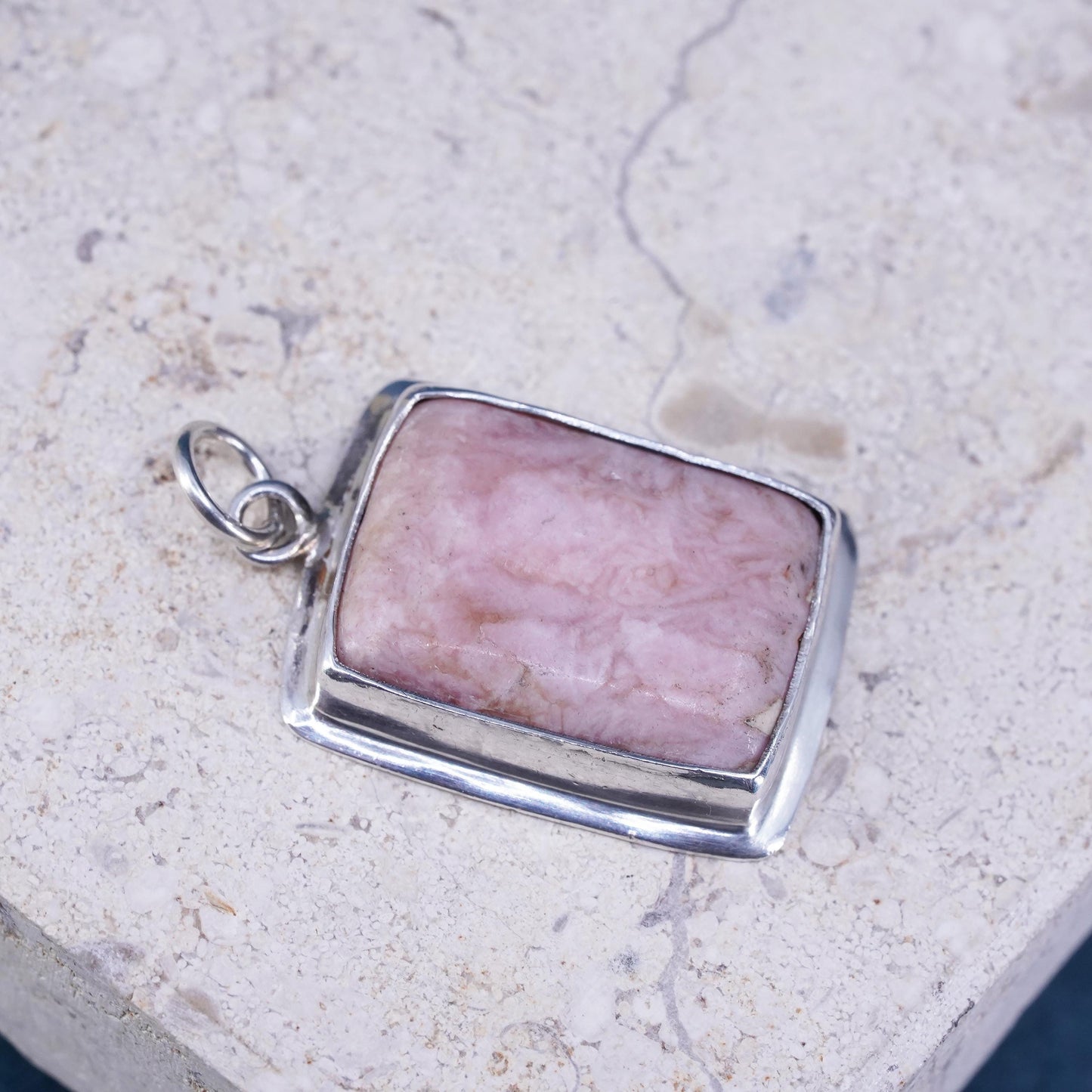 Vintage Sterling 925 silver handmade pendant with pink Quartz