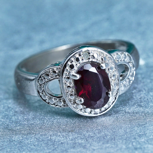 Size 8, vintage Sterling 925 silver ring with ruby and cz