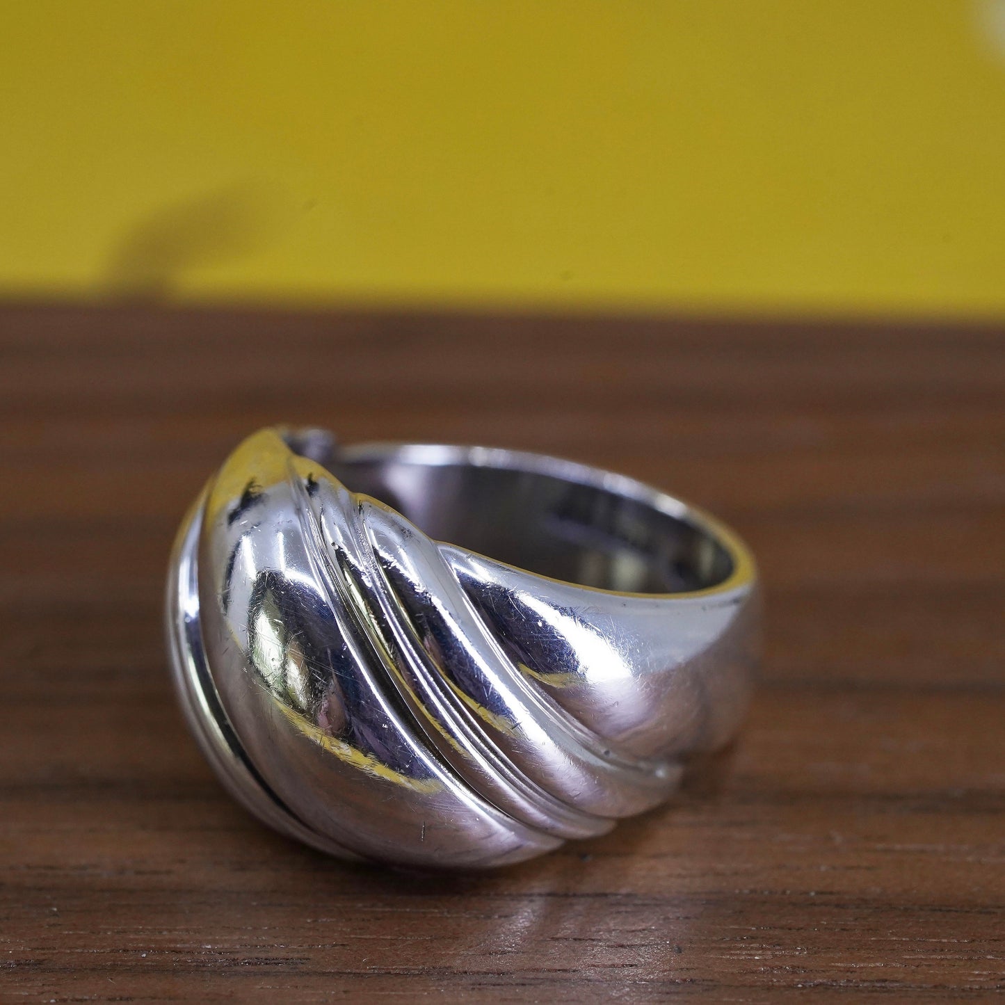 size 7.5, vintage Kabana Sterling silver handmade ring, 925 wide ribbed band