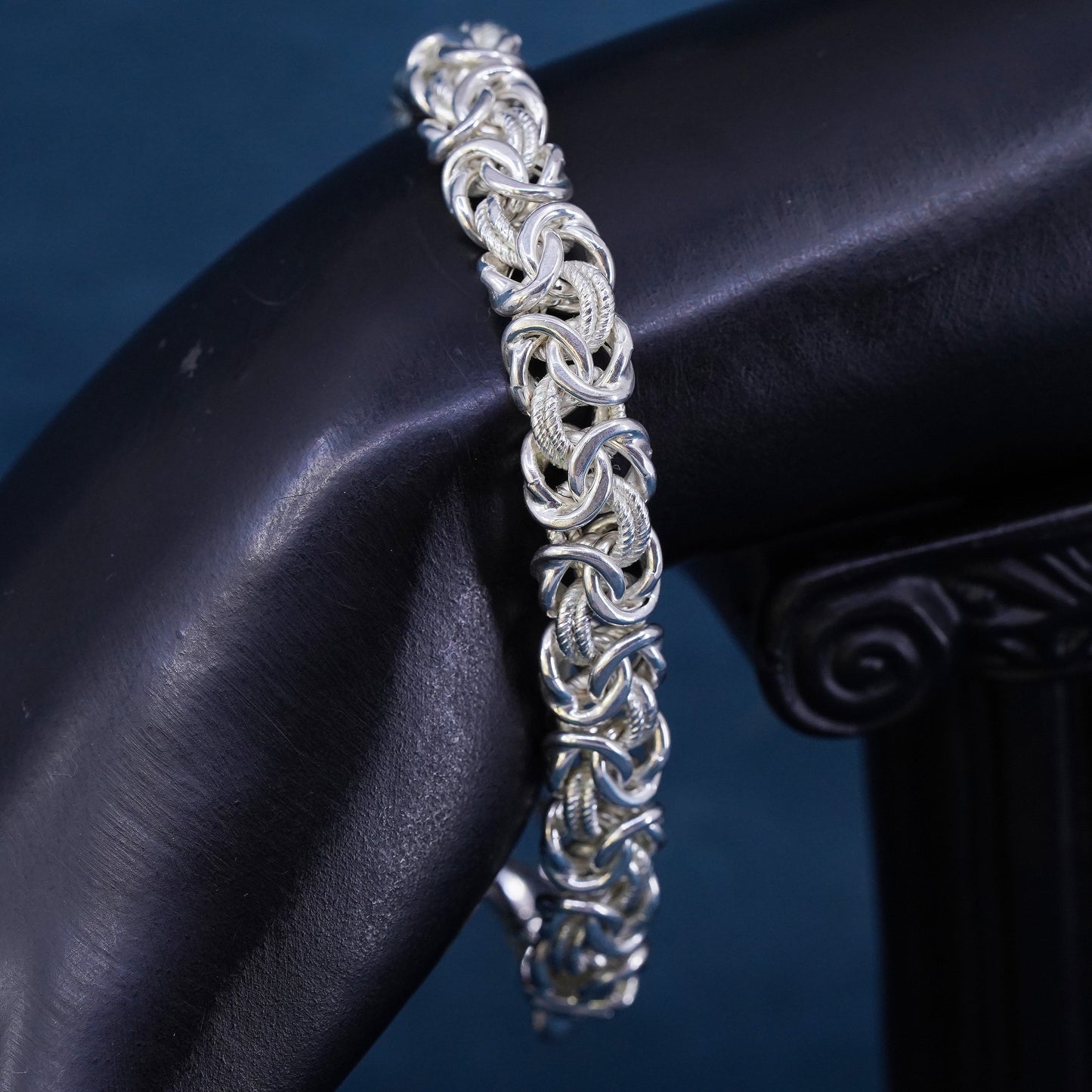 7.5", Italian Milor Sterling silver bracelet, 925 Byzantine, birdcage chain