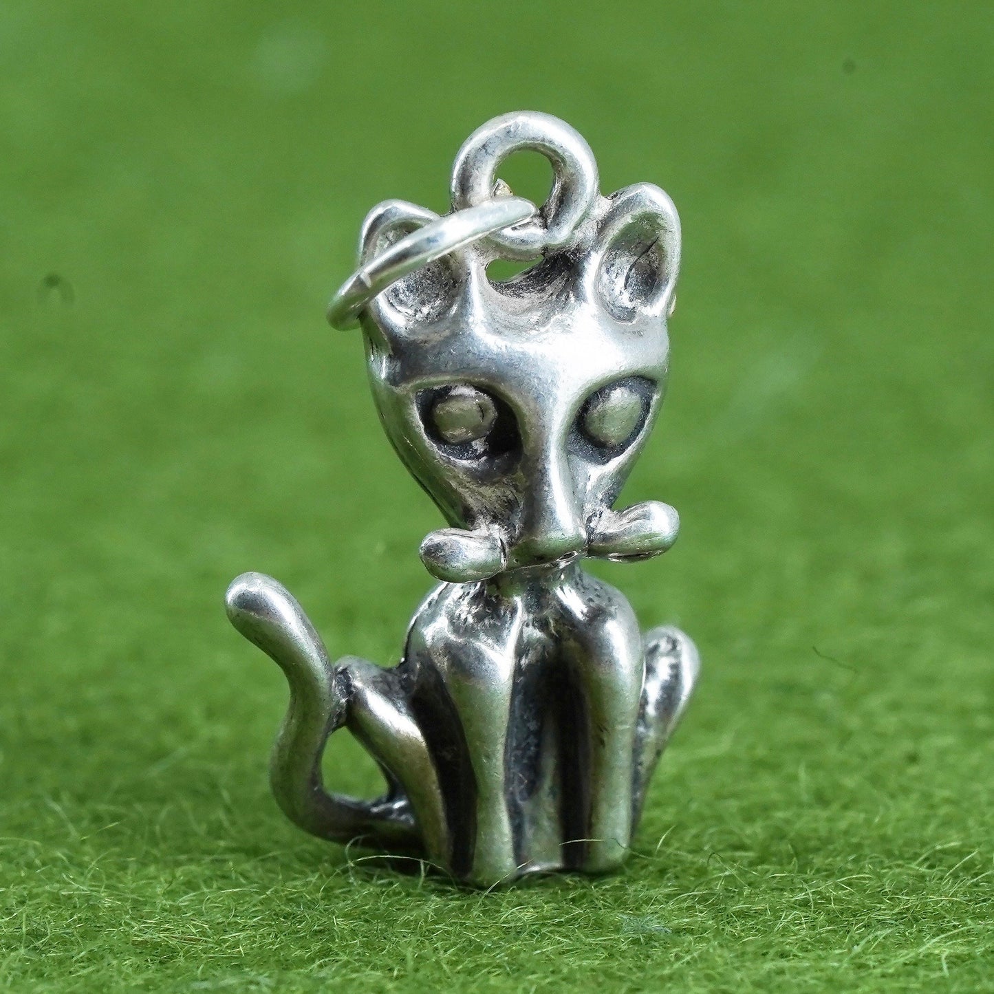 Vintage sterling silver handmade pendant, 925 cat kitty charm