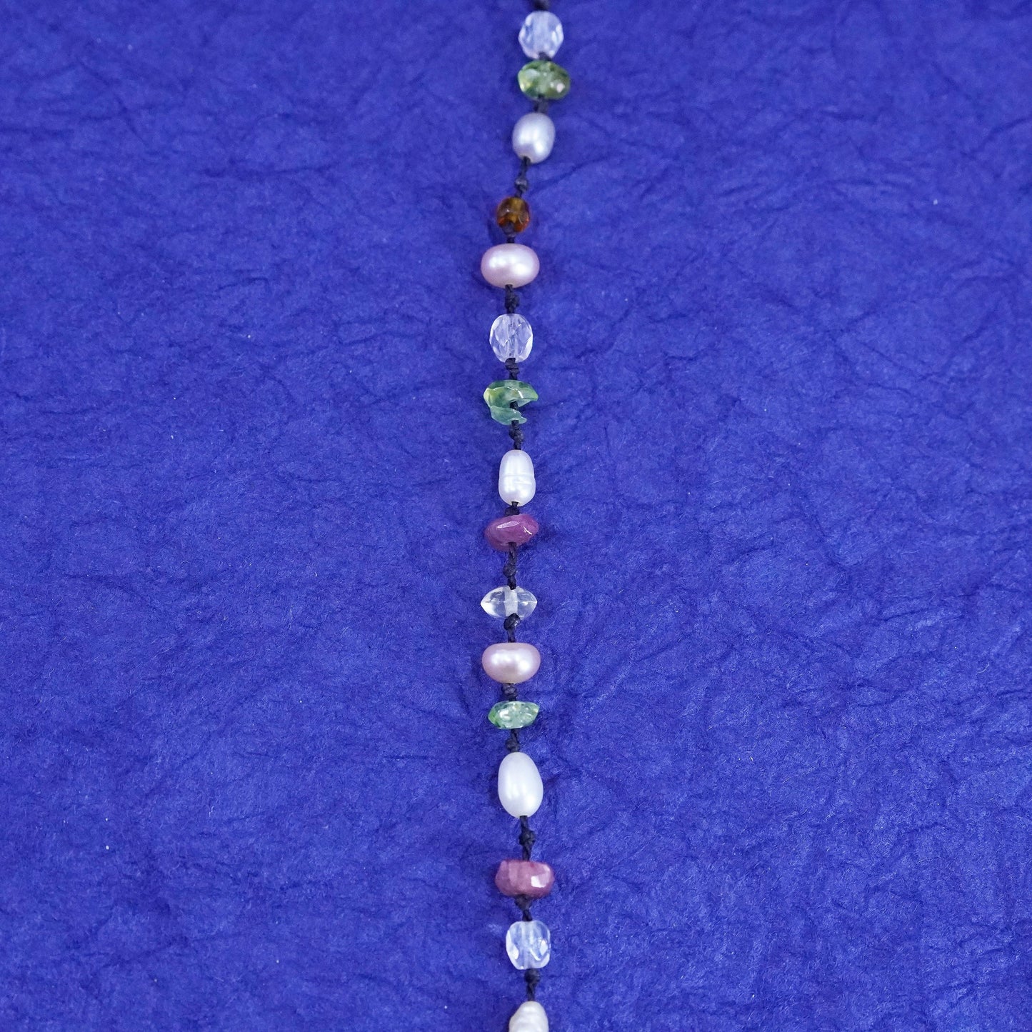 17”, Sterling silver 925 handmade Linen necklace pearl amethyst peridot beads