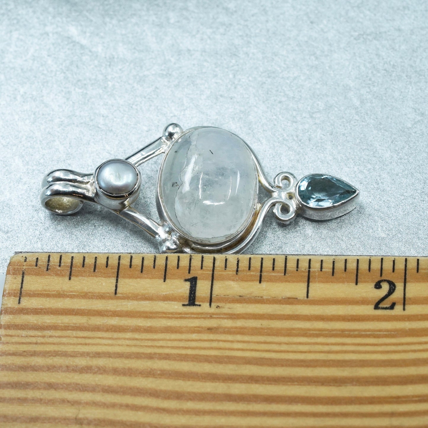 Vintage sterling 925 silver handmade pendant with moonstone pearl blue topaz