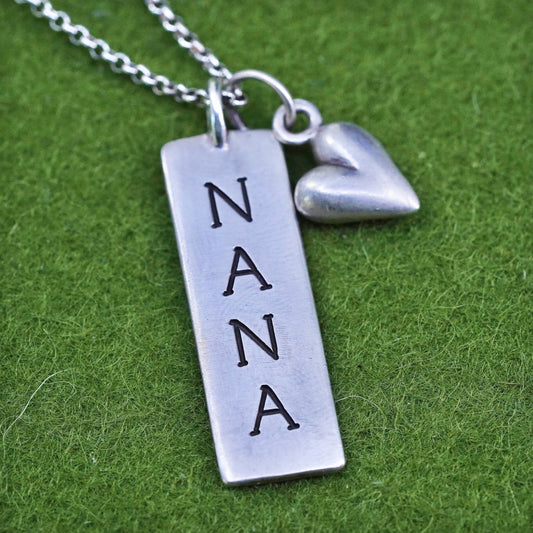 22”, sterling 999 fine silver circle chain necklace nana pendant heart charm